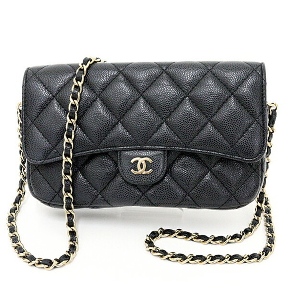 CHANEL Handbags - CHANEL Flap Phone Case Chain Shoulder Bag Matelasse Caviar AP2096 Black